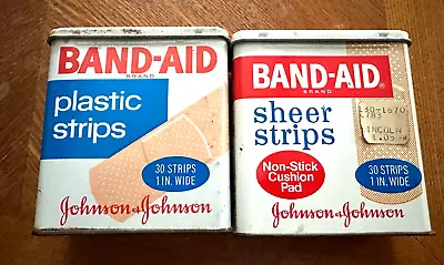 2 Vintage Metal Band-Aid Sheer Strips Metal Hinged Tin Box Lot • $3