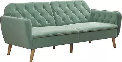 Tallulah Memory Foam Sofa Bed Light Green Velvet Futon • $507.77