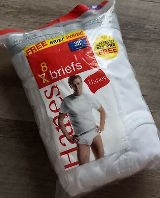 Vintage Hanes Mens Briefs 8 Pack Size 38 White Underwear NOS 2006 Sealed New • $35.95