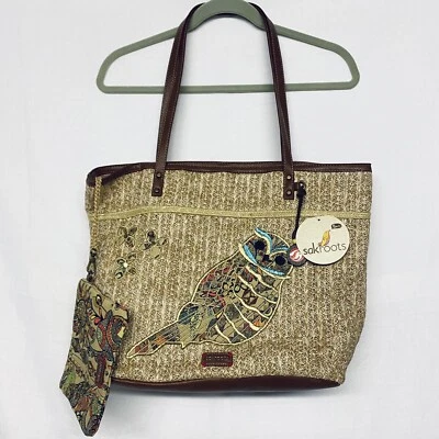 New Sakroots Embroidered Fabric Owl Tote Artist Circle Shoulder Bag Purse New • $41.39
