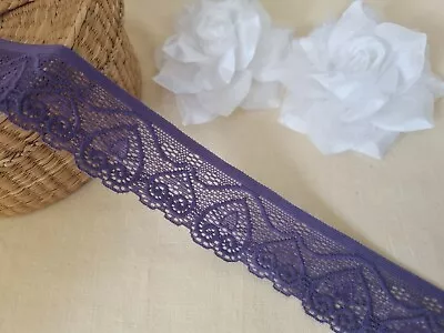 2.5 Yards  Matte Purple Heart Stretch Lace Trimming 3.5cm • £2.99