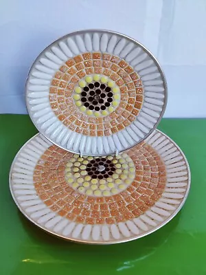 VTG Mosaic Craft Gem 70s Plates Cake Stand Dish 25cm X 2 Set Tiers • £7