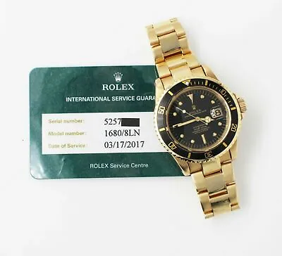 Vintage Rolex Submariner 1680 Nipple Dial Service Papers 18K Yellow Gold MINT • $43995