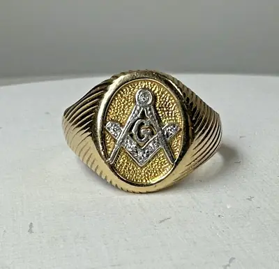 Vintage Masonic Freemason 14k Yellow Gold Diamond Ring Sz 13 12.8g • $599