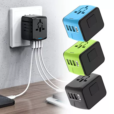 $26.99 • Buy International Universal Travel Adapter With 3 USB+ Type C AC Power Charger