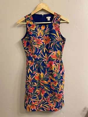 J Crew Women’s Sz 0 Blue Tropical Floral Barkcloth Sleeveless Dress • $19.50