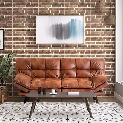 Opoiar Mid-Century Modern Brown Leather Convertible Sectional Loveseat Sofa With • $772.09
