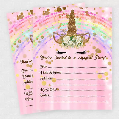 Birthday Invitations Unicorn Girl Baby Shower Party Pink Gold Invites Qty 20 • $9.99