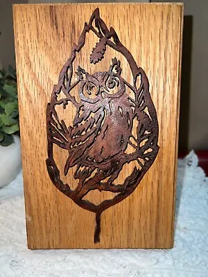 Vintage Hand Carved Owl Sculpture On Wooden Plaque For Wall Art Decor • $9