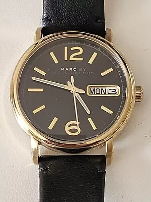 Marc Jacobs Gold-Tone Black Dial Day Date Quartz Watch-MBM1388 • $45