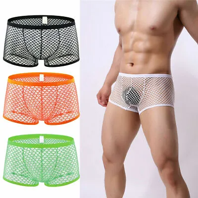 £4.08 • Buy Mens Sexy Trunks Underwear Mesh See Through Boxer Briefs Shorts Panties Undies.