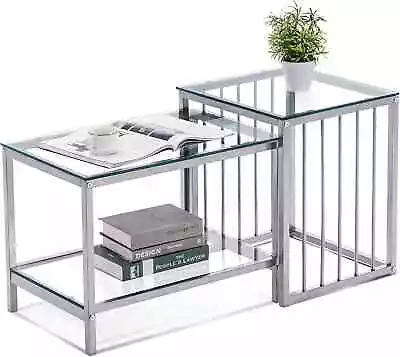 Ivinta Gold Nesting Coffee Table With Glass Shelf Center Table With Metal Frame • $89.90