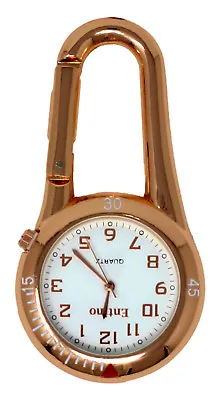 Entino Rose Gold Clip On Carabiner White Face FOB Watch For Nurses Doctors Chefs • £12.49