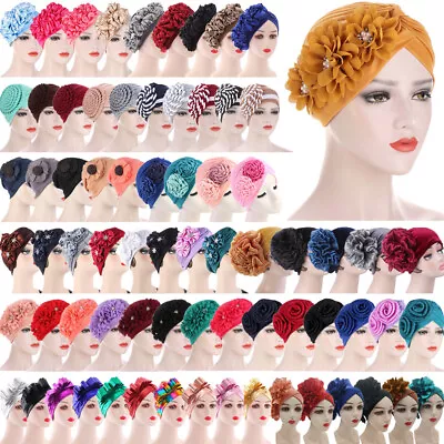 Muslim Turban Hijab Flower Beanies Hat Women Hair Loss Covers Chemo Caps Bonnet • $4.04