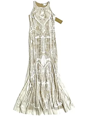 Mignon Dress Gown Heavy Beading & Sequin White Open Back Bridal VM36001 SZ 10 • $395