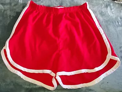 VTG 70s FRUIT OF THE LOOM SHORTS XL RED WHITE PIPING 80s GYM CAMP COUNSELOR HS • $29.99