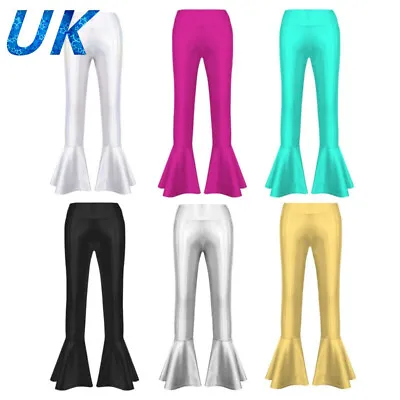 UK Girls Shiny Sequins Jazz Dance Flared Pants Performance Trousers Dancewear • £11.34