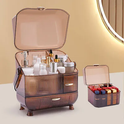 Countertop Cosmetic Box Makeup Organizer Storage Case With Lipstick Box Brown • £16.15