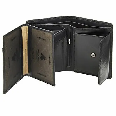 WALLET Tri-Fold 44 Secure RFID Blocking Genuine Leather Black VISCONTI • $54.63