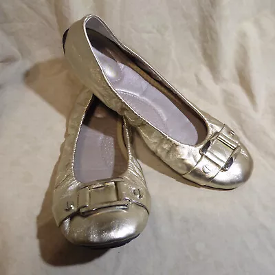 🩰 Me Too Cushioned Ballet Flats Sz 8.5 M Electrum Gold Leather; Strap Details • $24.99