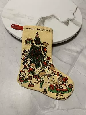 Vintage Christmas Stocking ~ Joan Walsh Anglund ~ Children Around Christmas Tree • $10.50