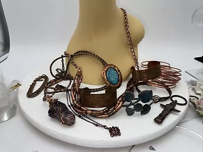 Vintage Copper  Mixed Jewelry Lot - Necklace- Bracelets -Some Signed • $9.99