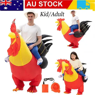Kids Adult Inflatable Red Rooster Costume Chicken Blow Up Ride On Farm Halloween • $49.99