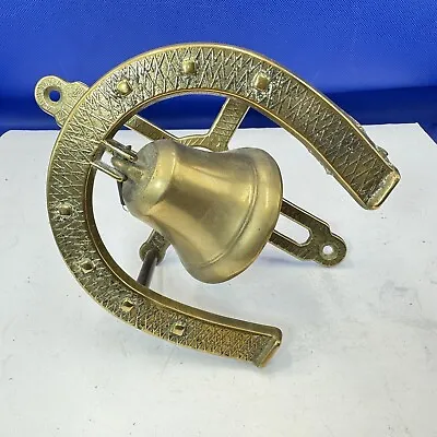 Door Bell Brass Old Horse Shoe Pull And Swing Action Spring Chain Vintage • $44.78