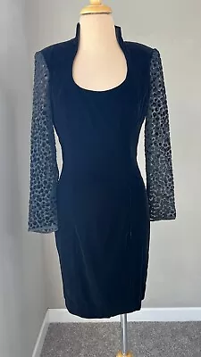 Vintage Niki Gothic Hight Neckline Burnout Velvet Sleeve Evening Sheath Dress S • $20