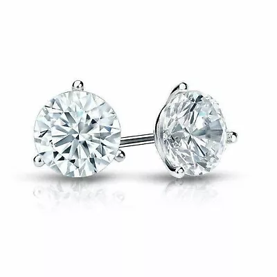 2Ct Real Moissanite Solitaire Martini Stud Earrings 14K White Gold Plated Silver • $59.99