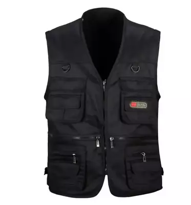 Mens Cargo Multi Pocket Utility Vest Fishing Hiking Camping Gilet Waistcoat Tops • $18.99