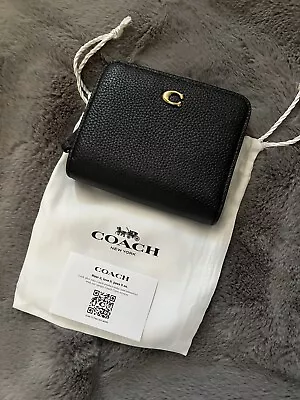 ✨ Brand New Coach Black Bifold Leather Card Zip Coin Small Purse Wallet ✨ • £123