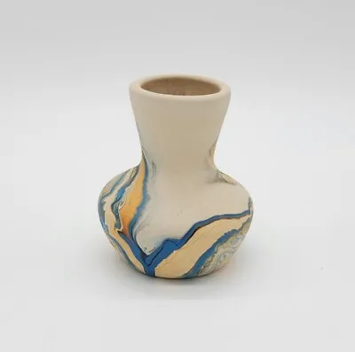 Vintage Nemadji Cobalt Blue Swirl Marbled Pottery Handmade Painted USA Southwest • $28.04