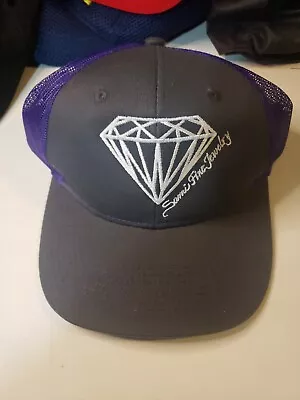 Diamond Embroidered 5 Panel Flatbill Snapback Mesh Cap Purple Black • $13.30