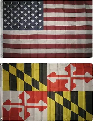 Wholesale Combo Lot Of 3x5 USA Flag & State Of  Maryland 3x5 2 Flags Banner 100D • $13.88