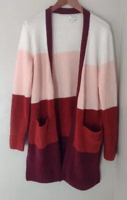 J. Crew Colorblock Open-Front Cardigan Sweater Extra-soft Yarn Medium Pink Wool • $19.99