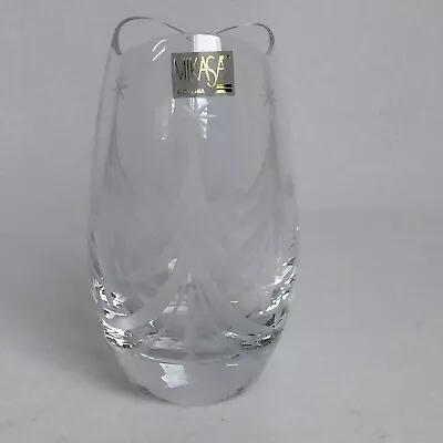 Mikasa Crystal CHRISTMAS TREE VASE  5  Tall Scalloped Rim Etched Clear Glass NEW • $9.95