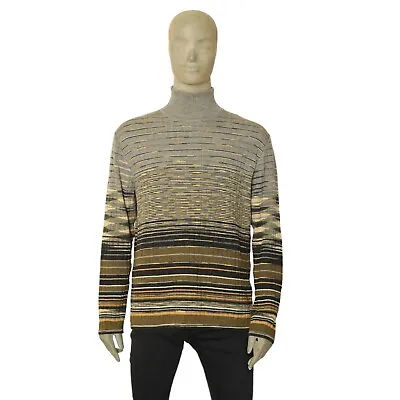 Missoni Men Gray Khaki Wool Rib Knit Striped Turtleneck Top Sweater Blouse 54 • $180