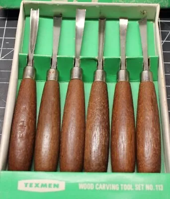 Vintage Wood Carving Chisel 6 Pc. Set Texmen Gouges Tools Fishtail Sweep V-tool • $45