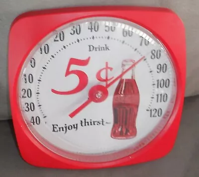 Vintage 1994 12  Diameter Coca Cola 5 Cent Thermometer Enjoy Thirst Bottle • $37.50