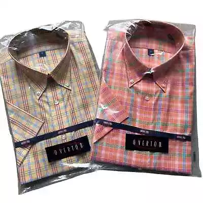 Men's Overton Lot Of 2 Orange & Yellow New In Bag LARGE Dress Shirts- Plaid  • $35