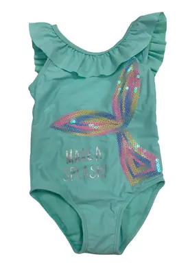 £2.99 • Buy SPLASH New Girls Swimming Costume Sequin Blue Mermaid Tail Swimsuit Sparkly 