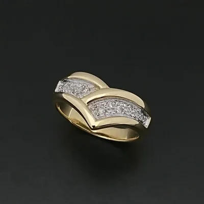 Solid 18ct 750  2 Tone Gold V Style Diamond Pave Set Ring Not Scrap • £817.88