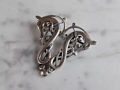 Womens Vintage Estate Sterling Silver Modernist Seahorse Brooch 5.3g E7316 • $50