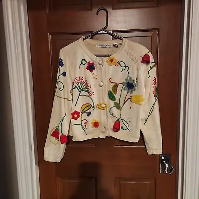 RARE Vintage Michael Simon Multi Woven FLOWER Cardigan Sweater OS MADE HK • $85
