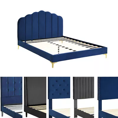 Levede Bed Frame Double Queen Velvet Mattress Base Platform Wood Headboard • $269.99