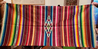 Vintage Southwest Fine Weave Wool Saltillo Serape Mexican 34.5”x 74” Blanket • $59.99