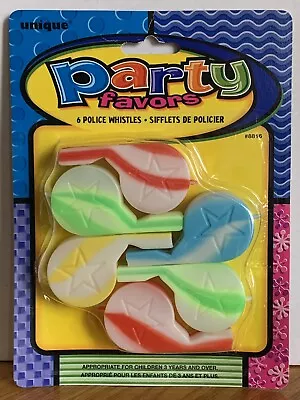 Vintage Unique Party Favors 6 Police Whistles Large Colorful New Sealed NOS • $24.95