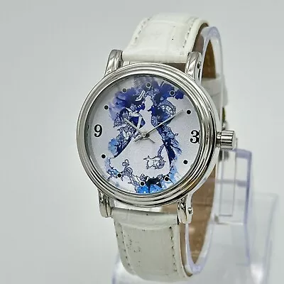 Women's DISNEY Silver Tone White Leather Cinderella Princess Silhouette Watch • $24.99