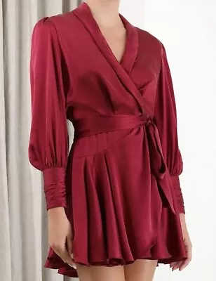 ZIMMERMANN Size 2 SILK MINI WRAP DRESS IN BERRY BNWT RRP$595 • $250